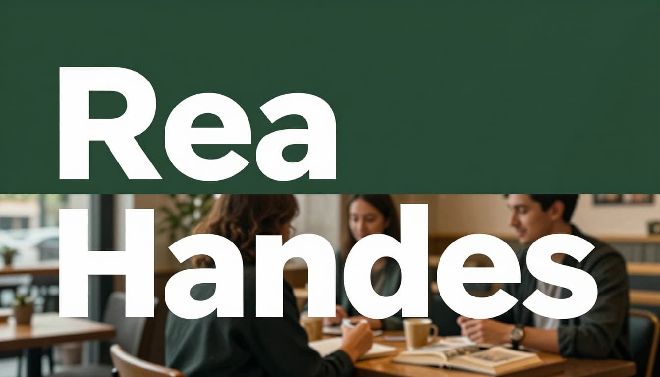 A cozy cafe table features books, coffee, and subtly blurred screens from top blogs highlighting successful endings, bathed in warm afternoon light, topped with a bold 'Real Examples' headline on a muted dark-green band.